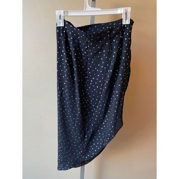 BCBGeneration Zipper Iridescent Polka Dot Ruched Skirt in Navy Blue Size 2 - Picture 2 of 2